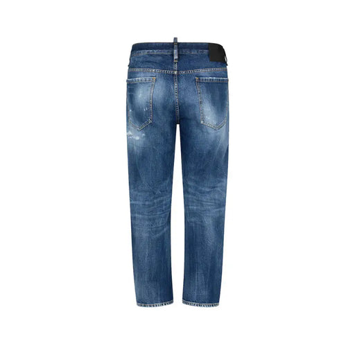 Blue denim jeans displayed as part of the Distressed Denim Shorts With Logo product