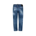 Blue denim jeans displayed as part of the Distressed Denim Shorts With Logo product
