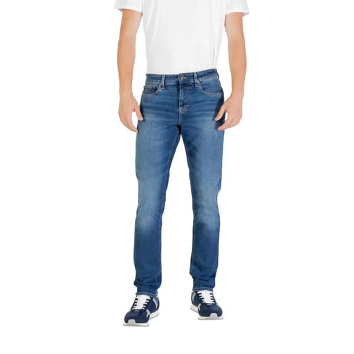 Blue denim jeans displayed on a product page for men’s casual wear