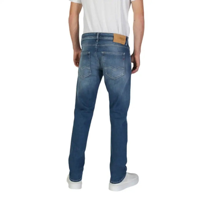 Blue denim jeans from Replay with worn out effect for men’s casual wear