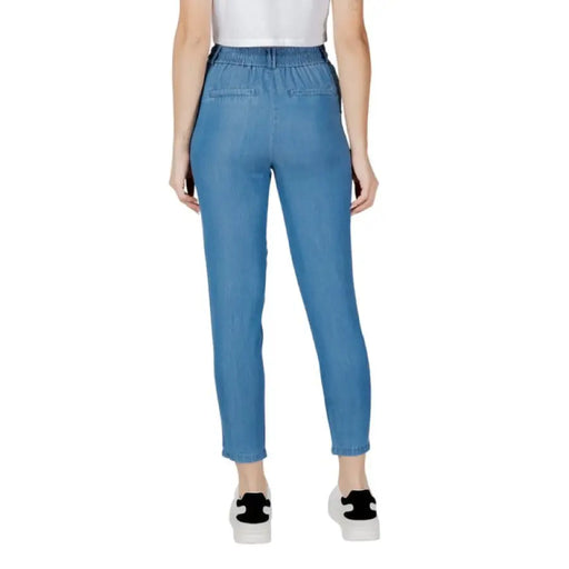 Blue denim paperbag waist pants features in the Blue Drawstring Waist Pants collection