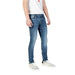 Blue denim skinny jeans from Guess featuring a distressed design for men