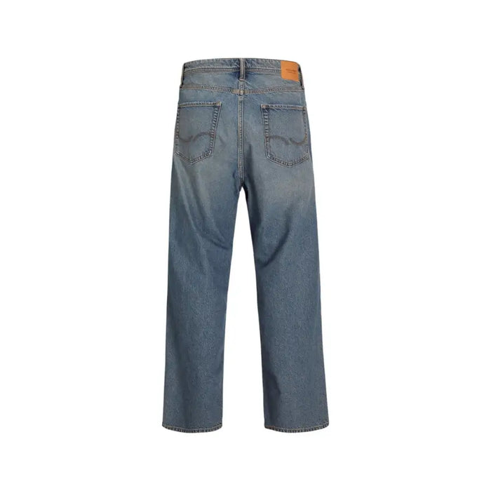 Blue denim wide-leg jeans with ripped detailing displayed in the product Ripped Blue Denim Wide Leg Jeans