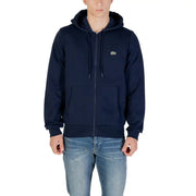 Men’s navy blue Lacoste zip-up hoodie with drawstring hood front pockets and embroidered logo