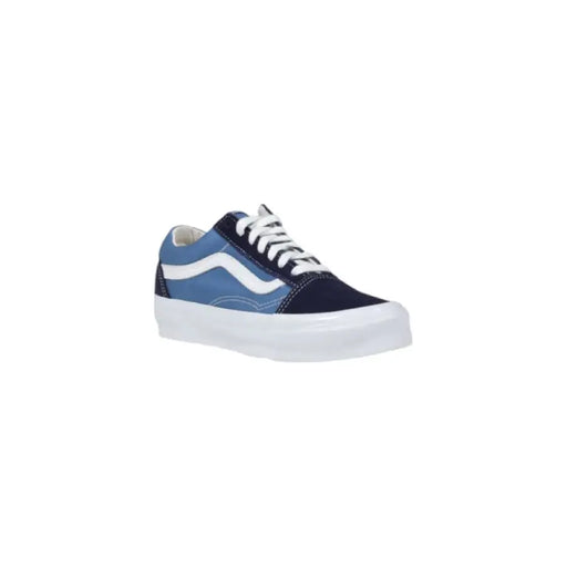 Blue and navy Vans sneaker displayed in a product image