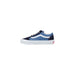 Blue and navy Vans sneaker displayed in a product image