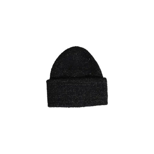 Bonnet noir en maille avec bord-côtes et reflets, bonnet bleu en polyester automne-hiver