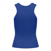 A vibrant royal blue ribbed knit sleeveless tank top with a rounded neckline for casual wear