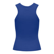 A vibrant royal blue ribbed knit sleeveless tank top with a rounded neckline for casual wear