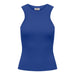 Blue ribbed tank top displayed in product image, ideal for casual summer wear