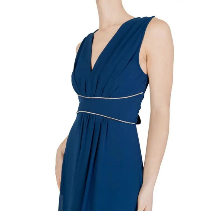 Rinascimento Blue Sleeveless V-Neck Dress for Spring Summer showcasing elegant style