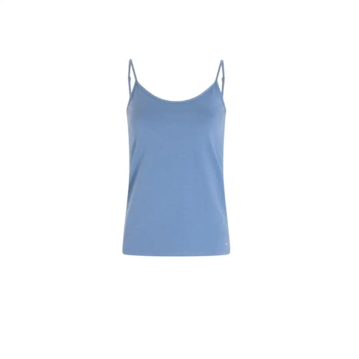 Blue spaghetti strap tank top displayed in a product titled Black Spaghetti Strap Tank Top