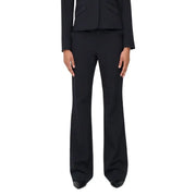 Black pinstripe flared trousers with tailored fit for women