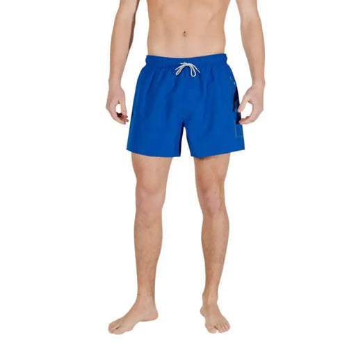 Blue swim trunks from Ea7 Men Swimwear Spring Summer collection with plain laces