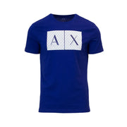 bleu royal Armani Exchange T-shirt avec logo géométrique blanc audacieux et lettrage bleu marine sur le devant