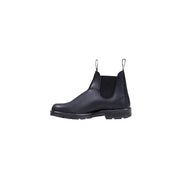 Bottes Blundstone pour homme en cuir noir, à enfiler, avec empiècements élastiques latéraux et semelle en caoutchouc robuste (vue de face).