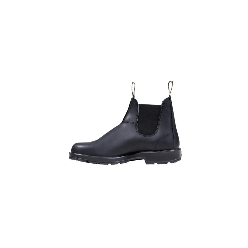 Bottes Blundstone pour homme en cuir noir, à enfiler, avec empiècements élastiques latéraux et semelle en caoutchouc robuste (vue de face).