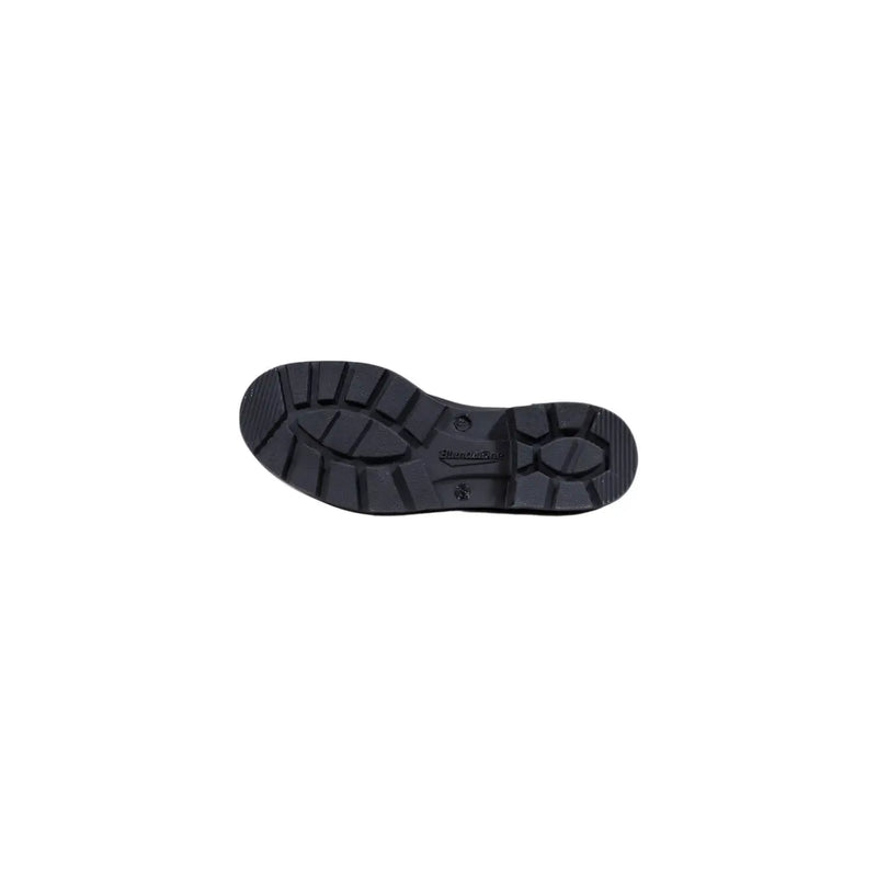 Bottes Blundstone pour homme en cuir noir, semelle en caoutchouc noir avec semelle crantée texturée et logo de la marque en relief.
