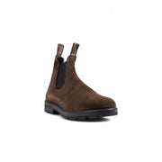 Bottes Blundstone pour homme en cuir et daim marron, style Chelsea, avec semelle en caoutchouc noir et empiècements élastiques latéraux, idéales pour l'hiver.