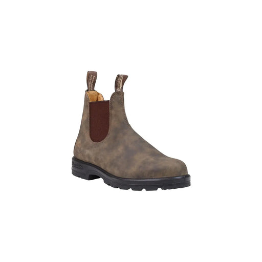 Bottes Chelsea Blundstone pour homme en cuir et daim marron, avec empiècement élastique latéral marron foncé et semelle en caoutchouc noir.
