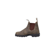 Bottes Chelsea Blundstone pour homme en cuir et daim marron, avec empiècement élastique latéral marron foncé et semelle en caoutchouc noir.