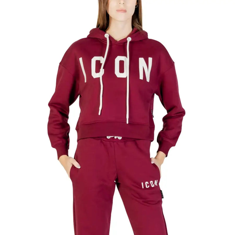 Maroon cropped Bordeaux hooded women’s sweatshirt with white icon lettering