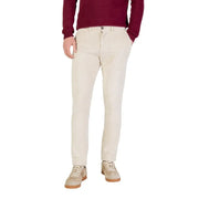 Borghese Pantalon homme en velours côtelé crème à fines côtes verticales et coupe droite classique