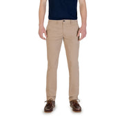 Khaki chino Borghese men trousers with classic fit and subtle stitching details in cotton blend fabric