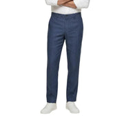 Pantalon homme Borghese bleu marine, coupe droite classique, texture subtile, 100 % lin, idéal pour le printemps-été.