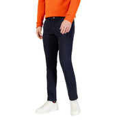 Pantalon chino slim bleu marine Borghese pour homme, avec ceinture à fines rayures tissées et ourlet rouge.