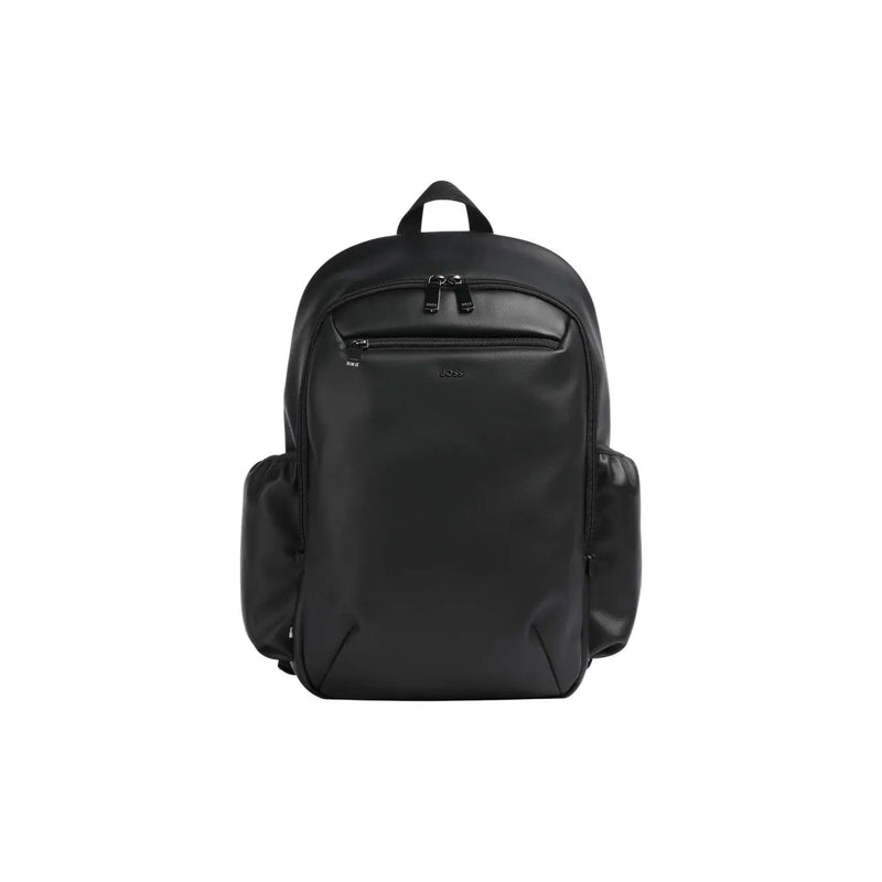 Sac à dos Boss Jace pour homme en cuir noir, avec logo discret et design minimaliste, vue de face