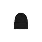 Black beanie with fold-over cuff, made of soft knit material.
