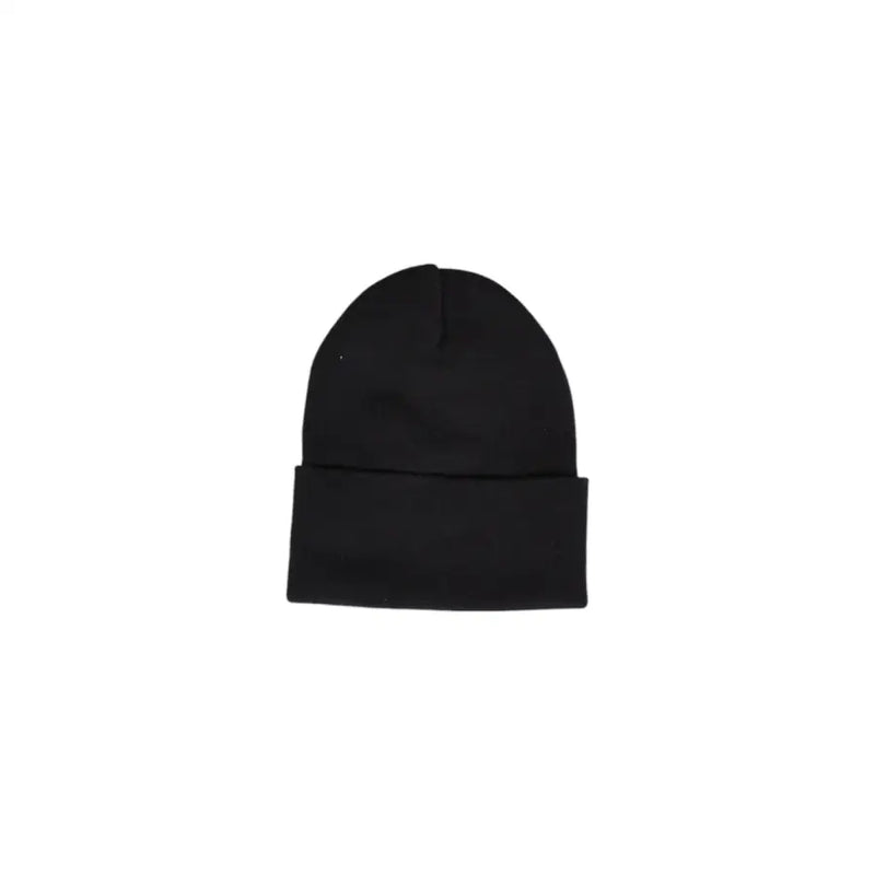 Black beanie with fold-over cuff, made of soft knit material.