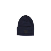 Navy blue beanie with a patch on the front.