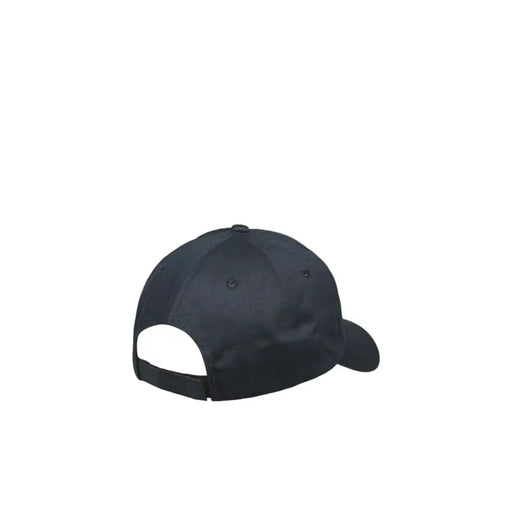 Black baseball cap with adjustable strap and curved brim.