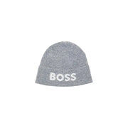 Grey boss beanie with white logo.