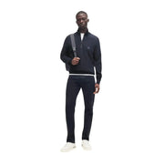 Pull en cachemire Boss Kanobix pour homme, bleu marine, finitions blanches et logo discret sur la poitrine, vue de face