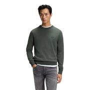Pull en cachemire Boss Kanovano pour homme, vert olive foncé, avec logo brodé sur la poitrine, vue de face