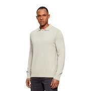 Polo en maille de coton Boss pour homme, couleur blanc cassé, avec logo brodé sur la poitrine, vue de face