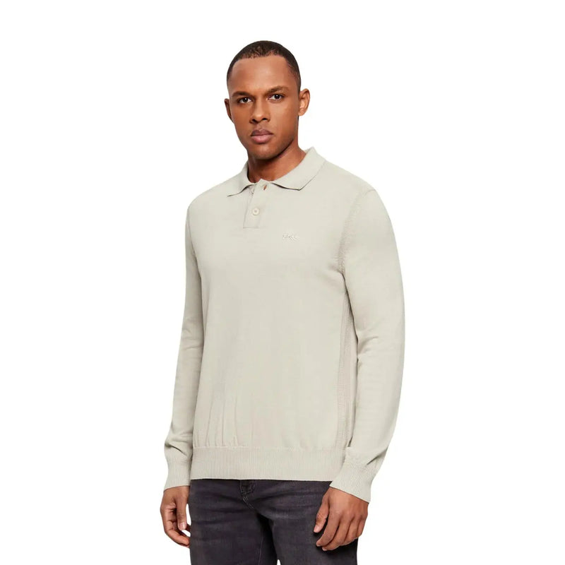 Polo en maille de coton Boss pour homme, couleur blanc cassé, avec logo brodé sur la poitrine, vue de face