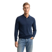 Polo en maille de coton Boss pour homme, bleu marine, manches longues, vue de face