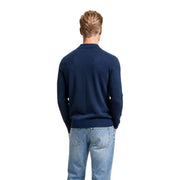 Pull en coton Boss pour homme, bleu marine, maille côtelée aux poignets et à la base, vue de face