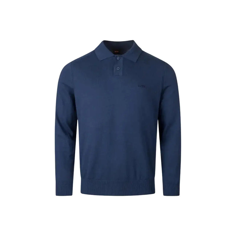 Polo en maille de coton Boss pour homme, bleu marine, avec logo discret sur la poitrine, vue de face