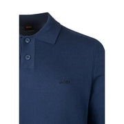 Polo en coton Boss pour homme, bleu marine, en maille texturée avec broderie discrète sur la poitrine, vue de face