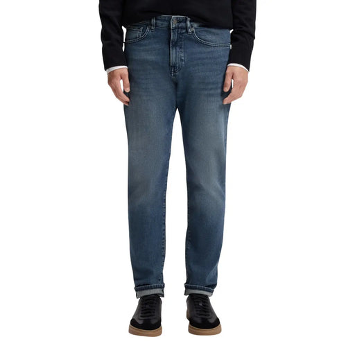 Jean Boss pour homme, bleu, coupe droite classique, ourlets roulés (vue de face)