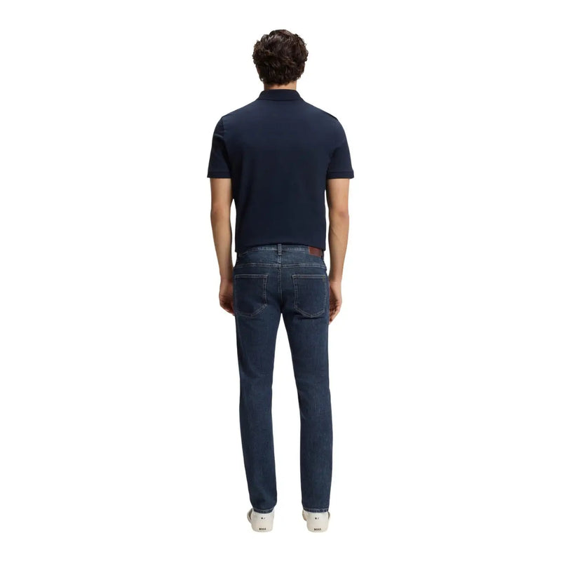 Jean Boss Jeans Delaware pour homme, bleu foncé, cinq poches, délavage discret aux cuisses, vue de face