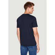Man wearing Boss Men 100% Cotton Round Neck Blue Print T Shirt Fall Winter