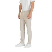 Boss men beige polyester slim fit chino trousers with subtle creases for fall and winter