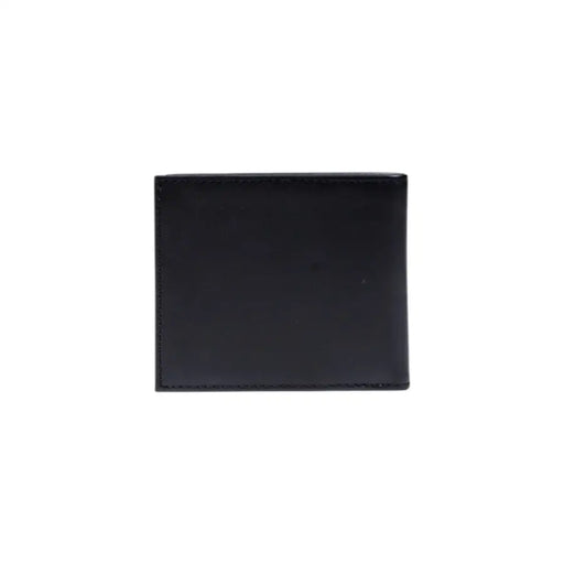 Black leather bifold wallet with inside pockets and compartments for men