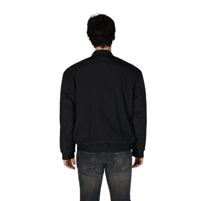 Boss men black bomber jacket with ribbed cuffs and hem made from cotton and polyamide for casual wear